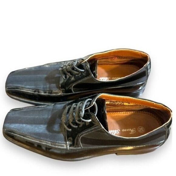 Ferro Aldo Mens Black Striped Monkstrap Wingtip Oxford shoe sz 10 Broque Classic